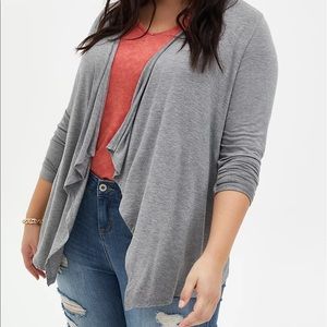 Torrid Super Soft Heather Grey Drape Front Cardigan